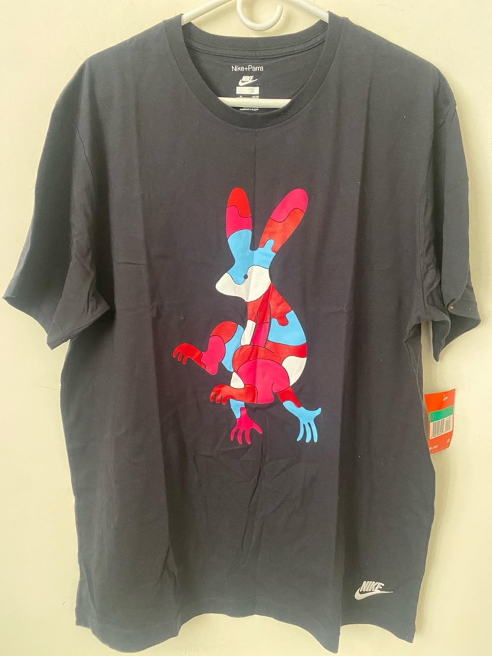 Nike x Parra Black Tee with Colorful Camouflage Bunny Graphic